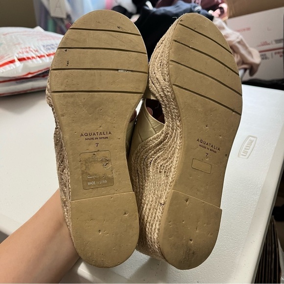 Aquatalia Marina Espadrilles Wedge Sandals Embossed Croc Leather Tan Brown 7 B1 - Picture 4 of 12